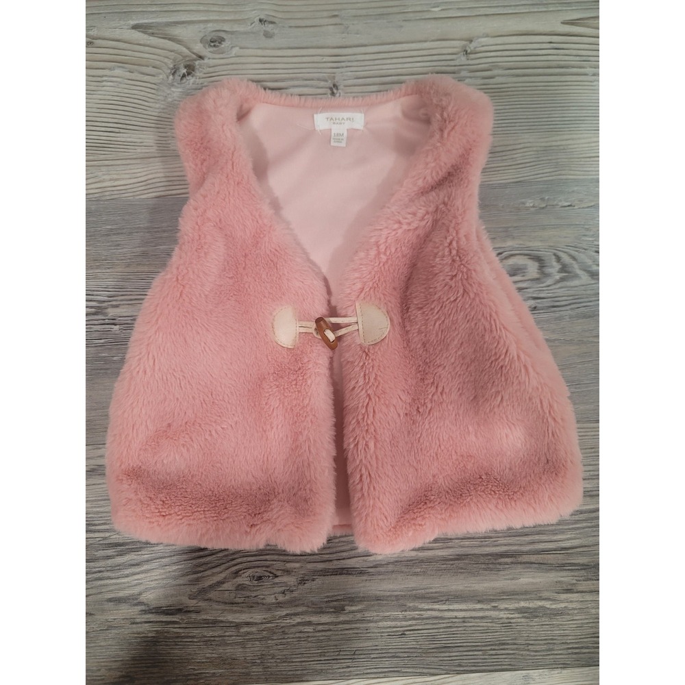 Tahari Baby size 18M girls vest pink faux fur with one center tie